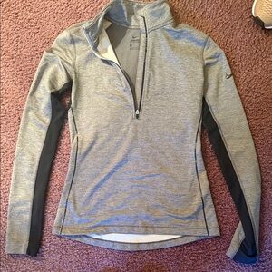 Nike Women's Heather Gray and Black Quarter-Zip Sweatshirt